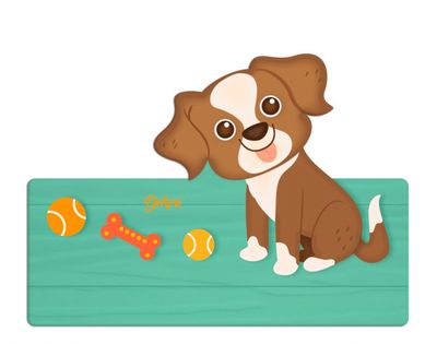 Dekori naambord puppy 25 x 16 cm hout bruin/wit 2 delig Dekori naambord puppy 25 x 16 cm hout bruin/wit 2 delig