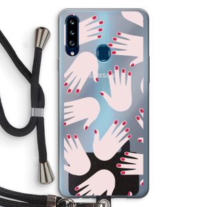Hands pink: Samsung Galaxy A20s Transparant Hoesje met koord