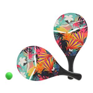 Beachball set Hawaii vibes - hout - zwart mix - strand tennis speelset - kinderen/volwassenen   -