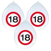 Verkeersbord ballonnen 8 stuks - 18 jaar - wit - stopbord - 30 cm - ballonnen