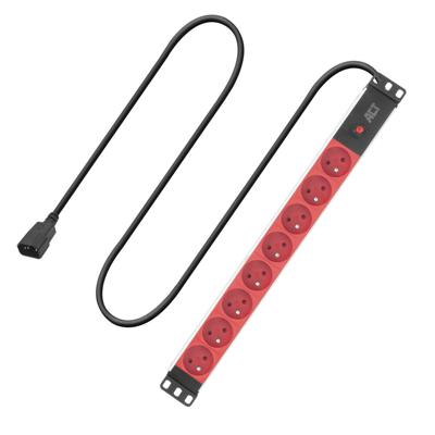 ACT PD3155 Stekkerdoos PDU 19" C14 IEC60320 8-voudig Type E | H05VV-F 3G1.0 | Rood | 3 meter