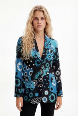 Jacquard blazer met patch - BLUE - L