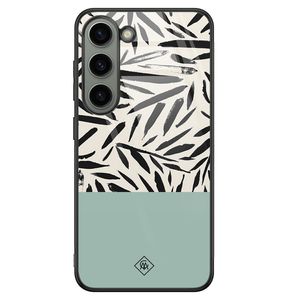 Samsung Galaxy S23 glazen hardcase - Abstract mint palms