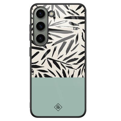 Samsung Galaxy S23 glazen hardcase - Abstract mint palms