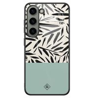 Samsung Galaxy S23 glazen hardcase - Abstract mint palms