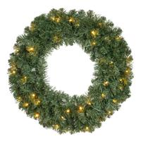 Decoris Kerstkrans - groen - warm witte verlichting - timer - 60 cm