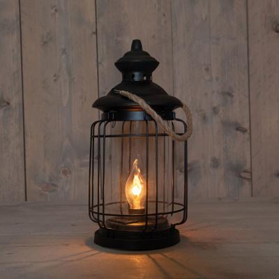 Lantaarn solar vintage vlamverlichting metaal 17x17x35 cm - Annas collection