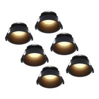 Set van 6 Finn LED inbouwspots - 10 Watt 900lm - 2700K warm wit - Dimbaar - Rond - Verzonken - IP44 waterdicht - Zwart - Voor binnen, buiten en badkamer