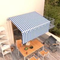 Luifel automatisch uittrekbaar rolgordijn 3,5x2,5 m blauw wit