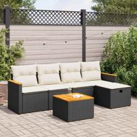 6-delige Loungeset met kussens poly rattan zwart