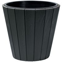 Prosperplast Plantenpot/bloempot Wood Style - buiten/binnen - kunststof - antraciet - D30 x H28 cm   - - thumbnail