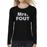 Dames long sleeve t-shirt met Mrs. FOUT zilver glitter bedrukking zwart 2XL  -