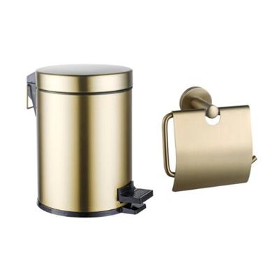 Fortifura Calvi toilet accessoireset - toiletrolhouder - met klep - pedaalemmer - 5 liter - geborsteld messing SW1183146/SW1111579