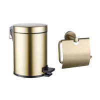 Fortifura Calvi toilet accessoireset - toiletrolhouder - met klep - pedaalemmer - 5 liter - geborsteld messing SW1183146/SW1111579