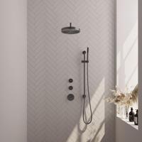 BRAUER Stripe Thermostatische Inbouw Regendouche - SET 08 - 25cm douchekop - gebogen muurarm - staaf handdouche - doucheslang - geïntegreerde glijstang - gunmetal geborsteld PVD 5-GM-379