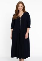 Yoek Jurk swing gesmokte mouw | Blauw | Maat 50/52