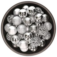 37x stuks kunststof kerstballen zilver mix 6 cm - Kerstbal - thumbnail
