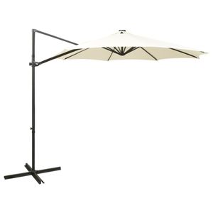 VidaXL Zweefparasol met paal en led-verlichting 300 cm zandkleurig