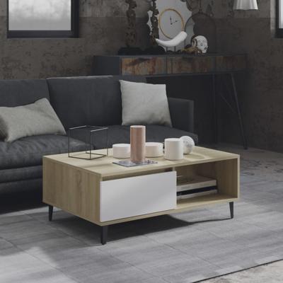 Salontafel 90x60x35 cm bewerkt hout wit en sonoma eikenkleurig
