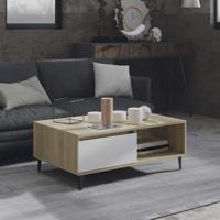 Salontafel 90x60x35 cm bewerkt hout wit en sonoma eikenkleurig