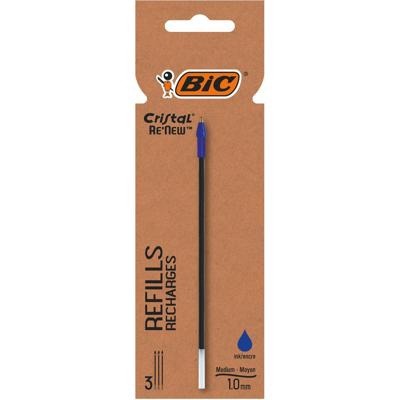 BIC Cristal Re-New balpenvulling, medium, 3 st, blauw