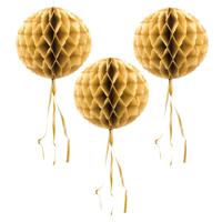 Decoratie bollen - 3x - goud - 30 cm - crepe papier - versiering - feestversiering - honeycumbs