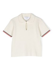 Thom Browne Kids button-up ribbed-knit polo shirt - Tons neutres