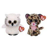 Ty - Knuffel - Beanie Boo's - Ausitin Owl & Livvie Leopard - thumbnail