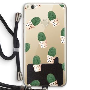 Cactusprint roze: Huawei Ascend P8 Lite (2017) Transparant Hoesje met koord