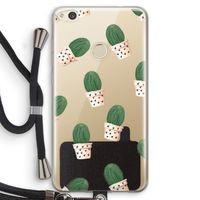 Cactusprint roze: Huawei Ascend P8 Lite (2017) Transparant Hoesje met koord