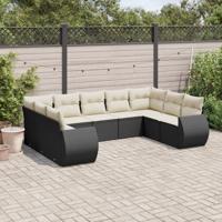 9-delige Loungeset met kussens poly rattan zwart