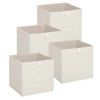 Opbergbox kastmand - 4x - beige/tweed - 31 x 31 x 31 cm - opbergers