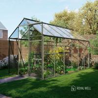 Royal Well Kate 4 tuinkas met veiligheidsglas en fundering - groengrijs