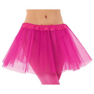 Dames verkleed rokje/tutu - tule stof met elastiek - fuchsia roze - one size