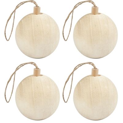 4x Kerstboom decoratie ballen van licht hout 6,4 cm