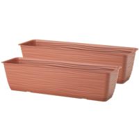 Plantenbak Balustrade - 2x - kunststof - terracotta - L40 x B17 x H14 cm - met opvang schotel