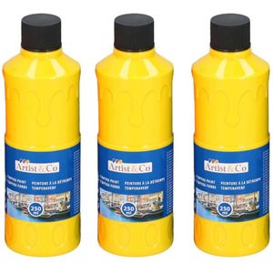 3x Acrylverf / temperaverf fles geel 250 ml