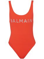 Balmain maillot de bain sans manches à logo imprimé - Rouge