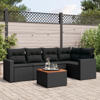 6-delige Loungeset met kussens poly rattan zwart 6-delige Loungeset met kussens poly rattan zwart