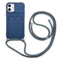 iPhone 11 Pro Max hoesje - Backcover - Koord - Pasjeshouder - Portemonnee - TPU - Donkerblauw