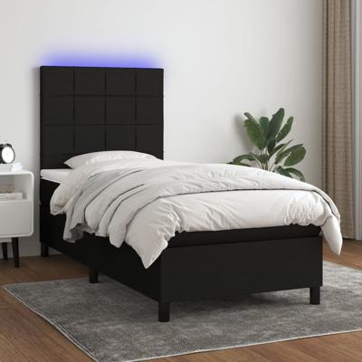 Boxspring met matras en LED stof zwart 90x200 cm