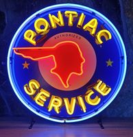 Pontiac Service Indian Head Logo Gele Letters Neon Verlichting Met Achterplaat 65 x 65 cm