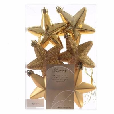 Decoris kersthanger sterren - 6x st - goud - 7 cm - kunststof - kerstornamenten