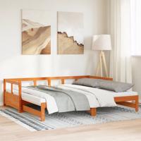 Slaapbank onderschuifbed matras 90x200 cm grenenhout wasbruin