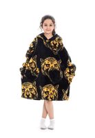 Kinder fleece deken met capuchon - tijgerkop