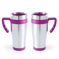 2x stuks rVS thermosbeker/warm houd beker roze 500 ml - thumbnail