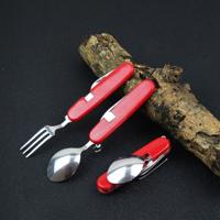 Outdoor servies RVS lepel/vork/mes/fles opener 4 in 1 multifunctionele opvouwbare bestek set