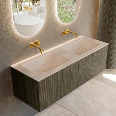 Badmeubel Mondiaz Kurve-Dlux | 130 cm | Meubelkleur Shadow | Wastafelkleur Meli | Solid surface | Wasbak beide zijden spoelbak | Zonder kraangat(en)