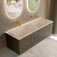 Badmeubel Mondiaz Kurve-Dlux | 130 cm | Meubelkleur Shadow | Wastafelkleur Meli | Solid surface | Wasbak beide zijden spoelbak | Zonder kraangat(en)