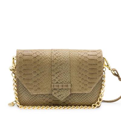 Dames leren crossbodytas - taupe slangenprint - MŌSZ Kris